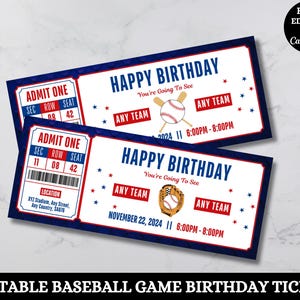 Baseball Game Ticket Geschenkvorlage, Baseball Geschenkgutschein Geburtstagsgeschenkkarte, Baseball Saison Surprise Ticket druckbare Gutschein