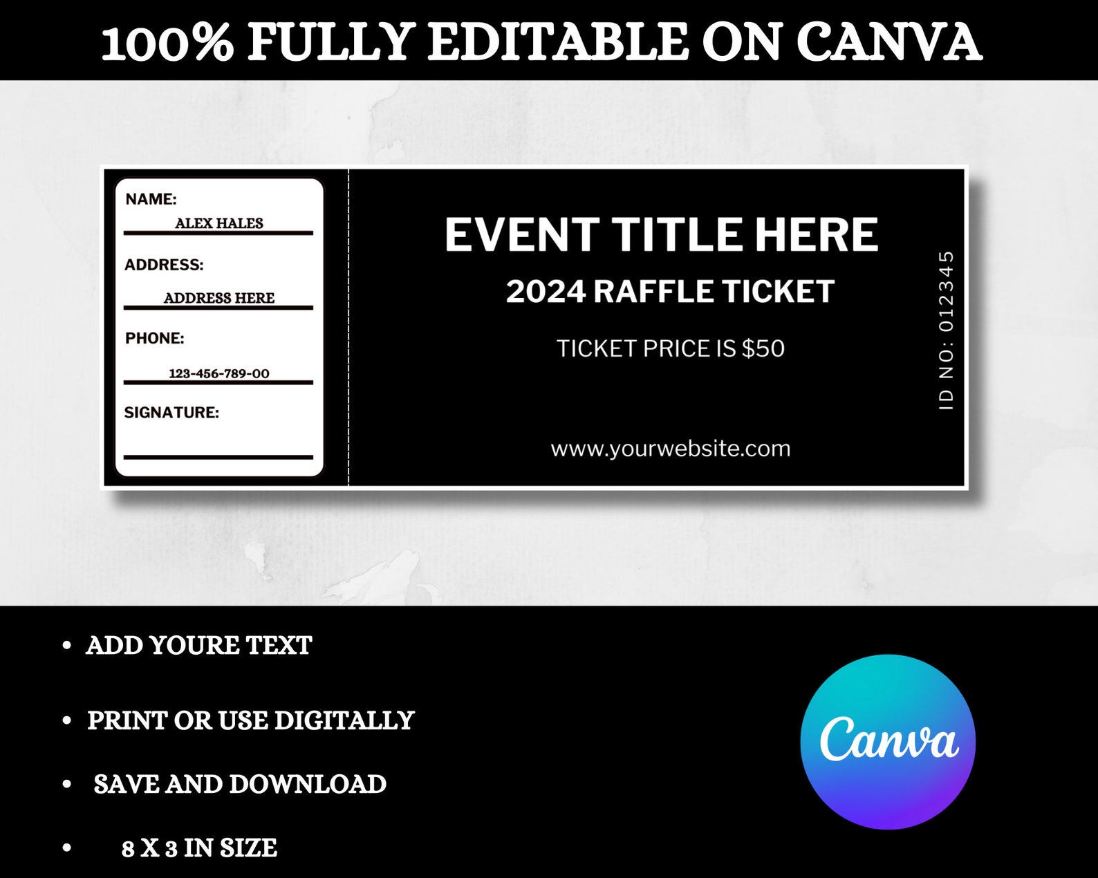 Suprise Raffles Editable Raffle Ticket, Event Raffle Ticket, Customizable Raffle Ticket ...