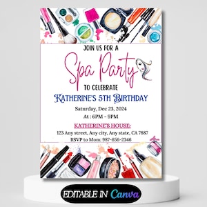 Spa Party Birthday Invitation, Editable Pamper Party Invite Template, Spa Party Invite, Tween Manicure & Pedicures Birthday,Glitz Glam Girls