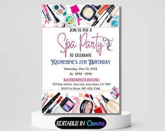 Spa Party Birthday Invitation, Editable Pamper Party Invite Template, Spa Party Invite, Tween Manicure & Pedicures Birthday,Glitz Glam Girls