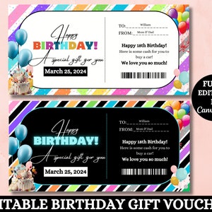 Happy Birthday Custom Gift Voucher Template, Printable Birthday Gift Certificate, Unisex Printable Birthday Gift Coupon, Birthday Balloons