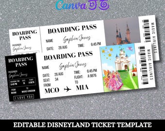 Editable Disneyland Ticket, Disneyworld Ticket, Editable Ticket, Keepsake Ticket, Downloadable Theme Park Ticket, Disneyland Boarding Pass