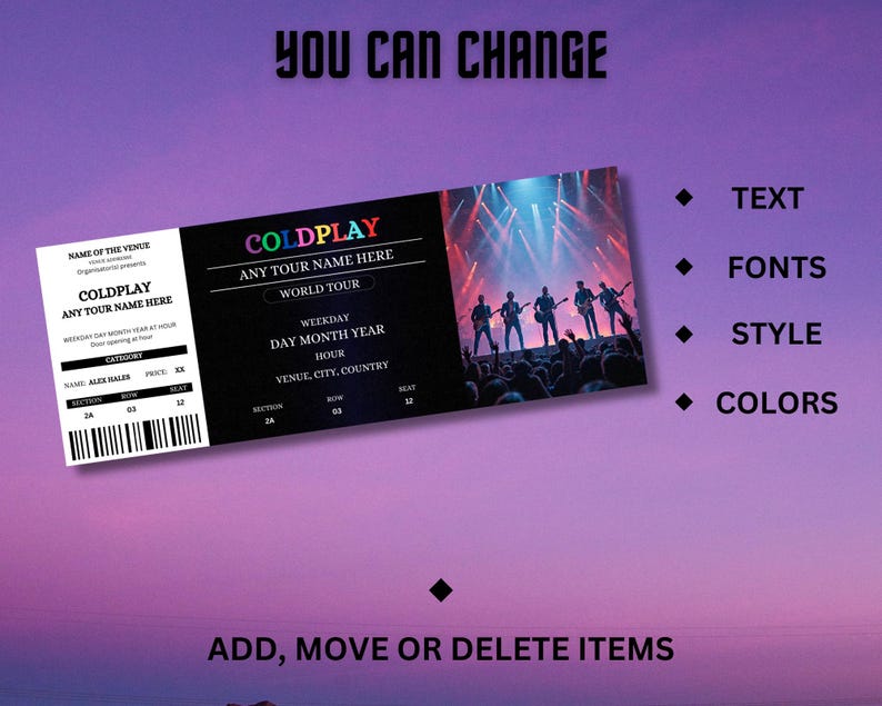 Ticket Modify Design Editable Concert Ticket Template, DIY Event Ticket, Surprise Gift ...
