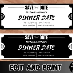 Dinner Date Gutschein EDITIERBAR, Dinner Reservierungsticket, Dinner Date Coupon, Dinner Gift Card, druckbare Date Night Zertifikat
