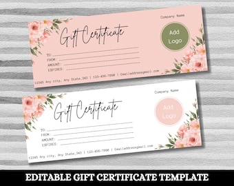 Editable Gift Certificate Template, Printable Gift Voucher, Editable Gift Certificate, Printable Gift Card, Small Business Supplies