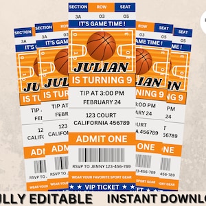 Basketball Invitation Birthday Sports Ticket Style Party Invite ANY Age DIGITAL Editable Printable Invite Basketball Ticket image 1