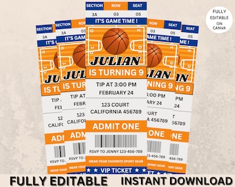 Basketball Invitation - Birthday - Sports Ticket Style Party Invite - ANY Age - DIGITAL Editable Printable Invite - Basketball Ticket