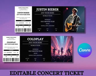 Editable Concert Ticket Template, DIY Event Ticket, Surprise Gift Custom Concert Ticket, Printable Concert Tickets Gift Idea, Canva Template