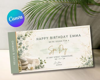 Personalised Spa Day Voucher - Customised Gift Idea For Birthday, Anniversary, Christmas - Surprise Reveal Ticket Coupon - For Her, For Him