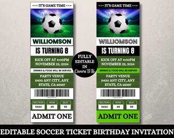 Soccer Ticket Birthday Invitation, Football Ticket Invite Template, Soccer Party Kids, Digital Editable Printable, Instant Download