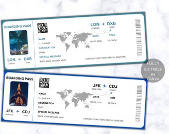 Editable Boarding Pass Template, Airline Ticket Canva, Printable Airplane Tickets, Custom Boarding Pass Canva Template, Boarding Pass