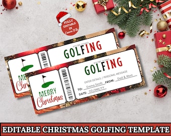 Christmas Golf Ticket, Surprise Xmas Golfing Gift Voucher, Holiday Golf Voucher Template, Golf Certificate, Golf Christmas Gift