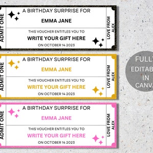 Editable Event Golden Ticket, Print at home Birthday Voucher, Digital Gift Voucher, Surprise Ticket