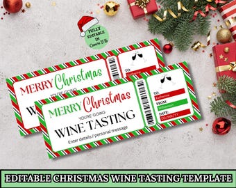 Christmas Wine Tasting Gift Ticket, Winery Trip Certificate, Wine Ticket Printable Template, Last Minute Present, Winery Trip Voucher
