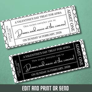 Editable Gift Ticket | Print at home Birthday Voucher | Date Night Voucher | Digital Gift Voucher Surprise Ticket | Any Text