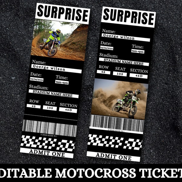Printable Gift Motocross Tickets, Editable Motocross Tickets, Fake Surprise Motocross Ticket, Motocross Souvenir Keepsake, Instant Download