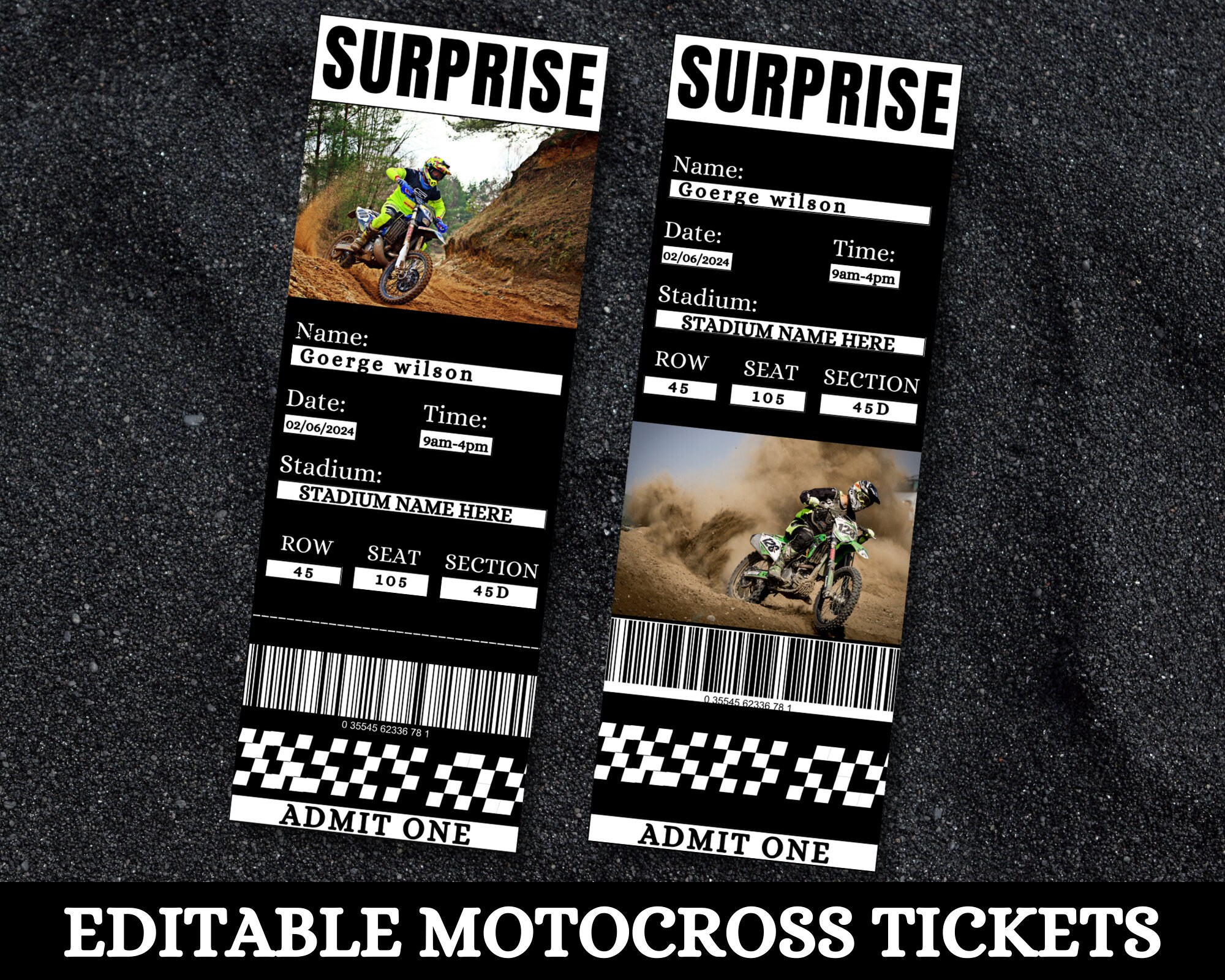 Printable Gift Motocross Tickets, Editable Motocross Tickets, Fake Surprise Motocross Ticket, Motocross Souvenir Keepsake, Instant Download