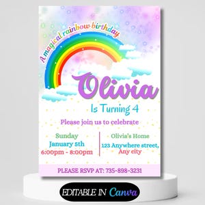 Editable Rainbow Birthday Invitation Girls Rainbow Party Rainbow Birthday Invite Colorful Party Invite Editable Canva Template