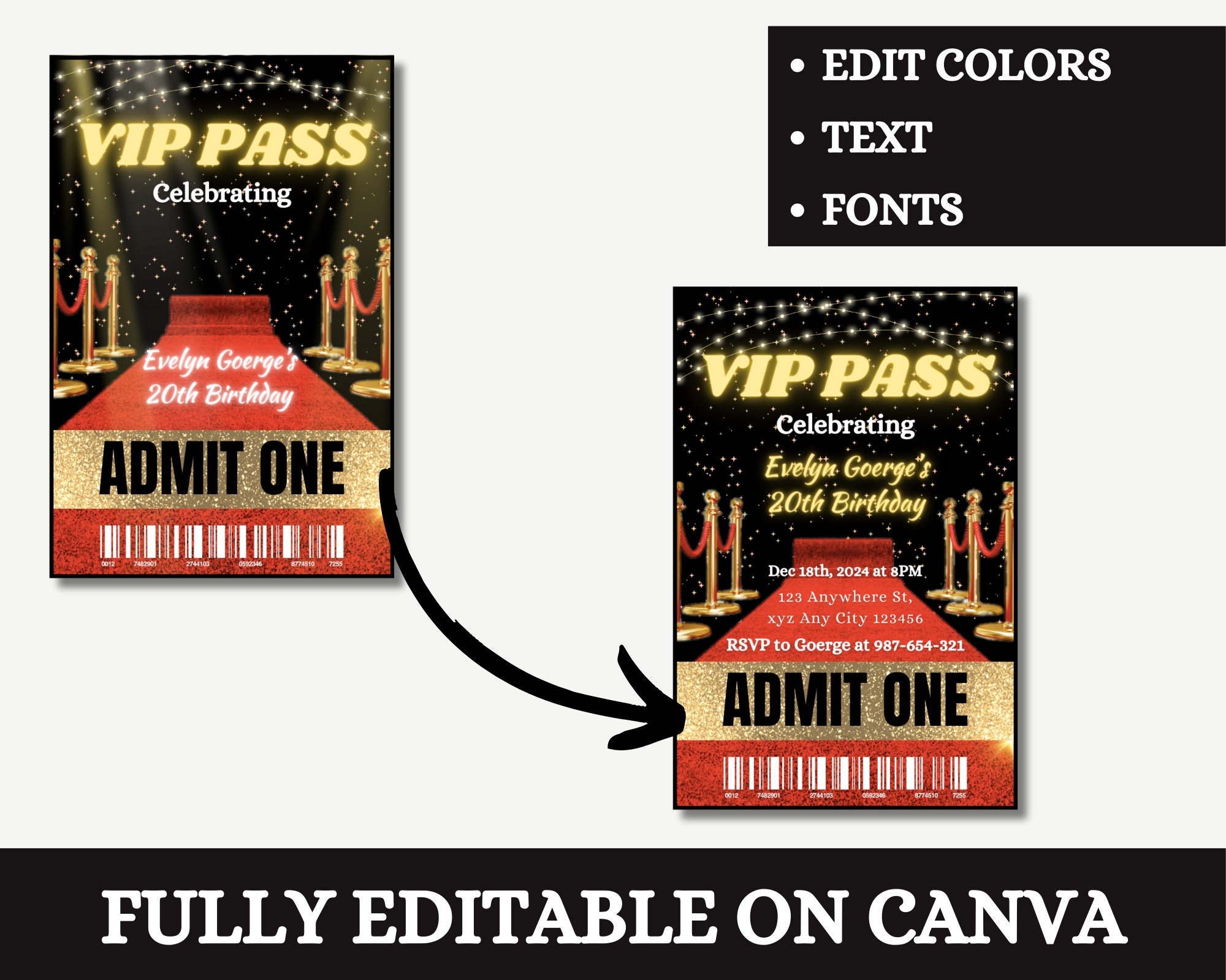 Editable VIP Pass Party Template, Printable Red Carpet VIP Pass ...