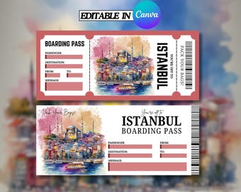 Boarding Pass Istanbul, Surprise Trip to Istanbul, Surprise Boarding Pass Template, Boarding Pass Gift, Flight Ticket, Download, Turkey