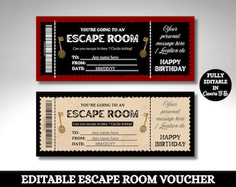 Editable Escape Room Last Minute Printable Gift Voucher for Instant Download, Editable Escape Room Ticket Coupon Template, Gift Coupon