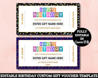 Happy Birthday Custom Gift Voucher Template, Printable Birthday Gift Certificate, Unisex Printable Birthday Gift Coupon, Multi Dot