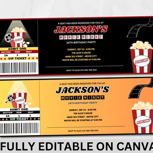 Movie Ticket Birthday Invitation, Movie Birthday Invitation, Movie Party Invitation, Movie Birthday Invitation, Invitation Movie Ticket.