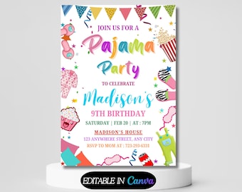Invito per festa in pigiama, compleanno, spa, adolescenti, pigiama party, invito per festa di compleanno, CANVA MODIFICABILE Download immediato