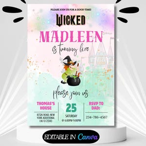 Wicked Birthday Party Invitation | Wicked party invite | WICKED inspired Movie invite | Elphaba & Glinda Theme | Editable on Canva