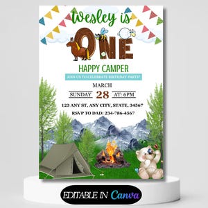 One Happy Camper First Birthday Invitation Template | Instant Download | Camping Birthday | Camping Birthday Invite | Camping 1st Birthday