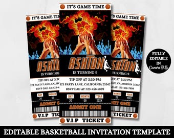 Basketball Birthday Invitation, Basketball Invitation, Sports Ticket Invitation, Boy Party Invite, Teen Party Theme EDITABLE Instant Digital