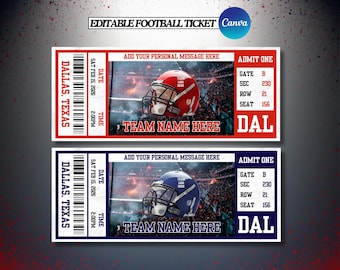 Editable Football Ticket, Football Game Ticket Gift, Football Birthday Ticket, Anniversary or Birthday Gift, Editable DALLAS Colors Football