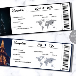 Plantilla de tarjeta de embarque editable, billete de avión imprimible, viaje sorpresa de tarjeta de embarque de Canva, descarga digital de billete de embarque DIY, embarque