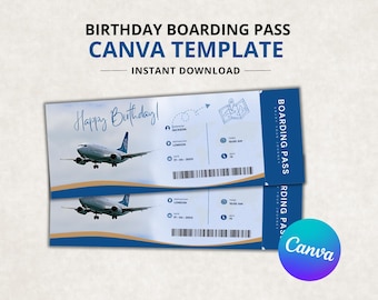 Birthday Boarding Pass Template, birthday ticket template, Birthday Travel Ticket, Surprise birthday Ticket, Canva Editable