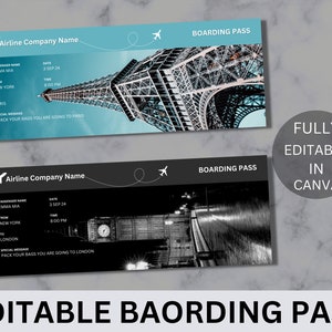 Modèle de carte d’embarquement modifiable, billet d’avion imprimable, voyage surprise de la carte d’embarquement Canva, billet d’embarquement DIY en téléchargement numérique. TDS-13