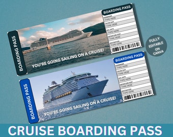 Cruise Boarding Pass Canva Editable Template, Cruise Surprise Vacation Gift Tickets, Vacation Trip, Travel Ticket Template
