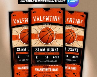 Basketball Ticket Valentine's Day Cards: Editable Kids Classroom Printable (Instant Download)