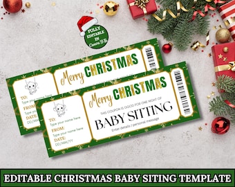 Christmas Babysitting Voucher Template I Editable Canva Template, Personalized Christmas Gift Certificate, Gift For Her, Babysitting Coupon