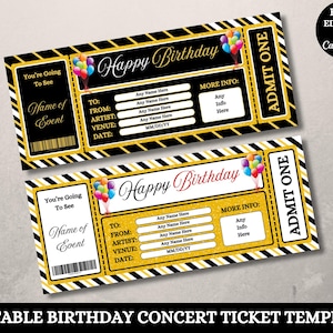 Konzertkarte. Geburtstags-Konzertkarte. Ausdruckbare Konzertkarte. Bearbeitbares Konzertticket. Druckbare Tickets. Überraschungs-Konzertkarte. Geschenk