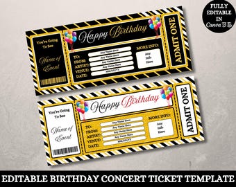 Concert Ticket. Birthday Concert Ticket. Printable Concert Ticket. Editable Concert Ticket. Printable Tickets. Surprise Concert Ticket. Gift
