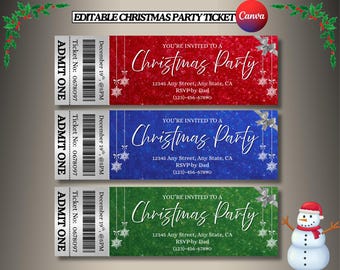 Christmas Event Ticket Canva Template, Editable Holiday Tickets Party Template, Christmas Dinner Ticket, Christmas Festival Invitation