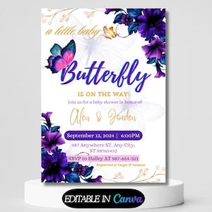 Butterfly Baby Shower Invitation, Purple Butterfly Invitation Template, Butterfly Baby Shower Invitation Girl, Butterflies and Flowers