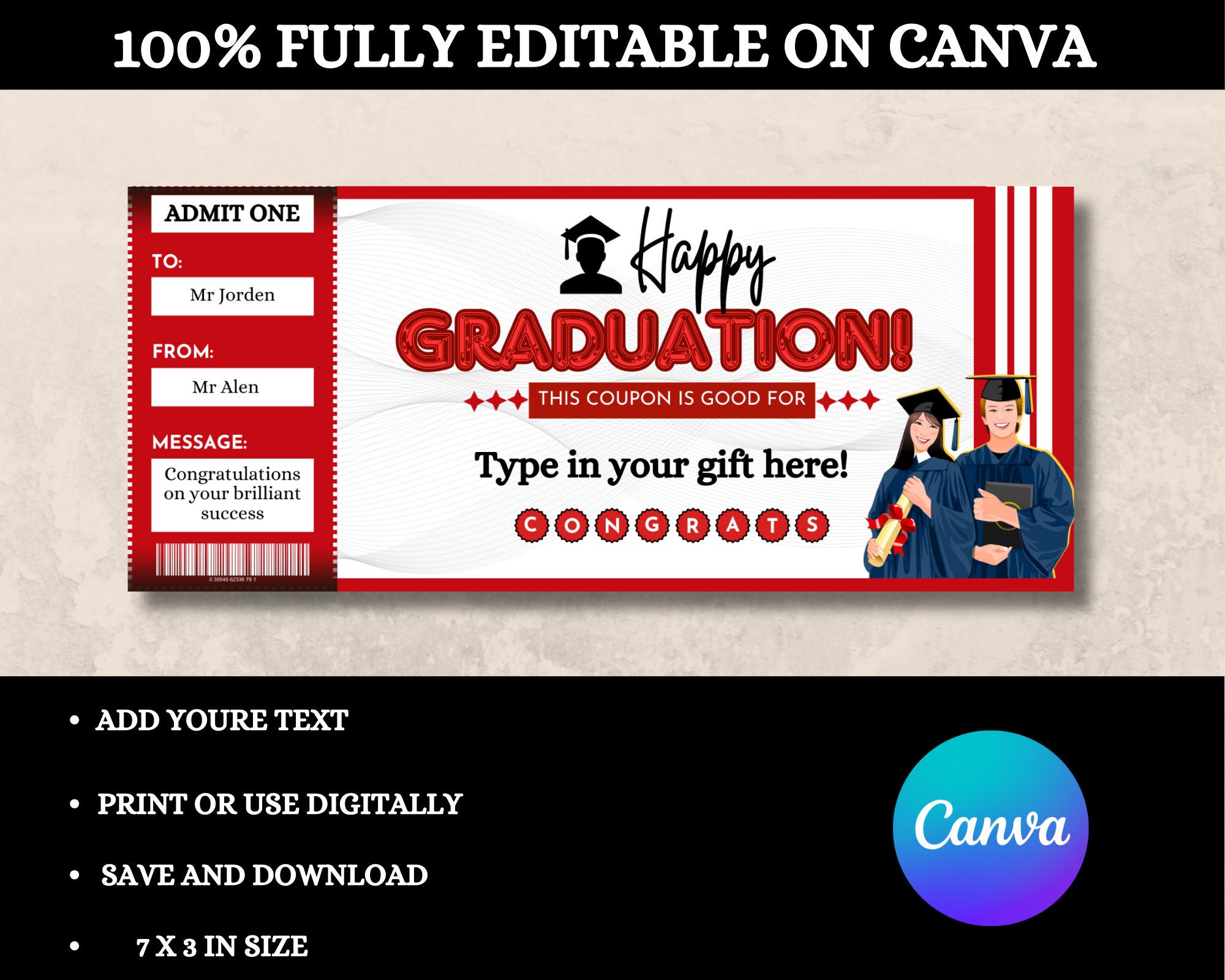 Printable Graduation Coupon. Graduation Gifts. Editable Coupons ...