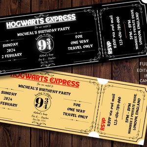 Editable Wizard Train Ticket Invitation, Printable Digital Download Ticket Template, Download Express, Editable, Wizard Birthday Invitation