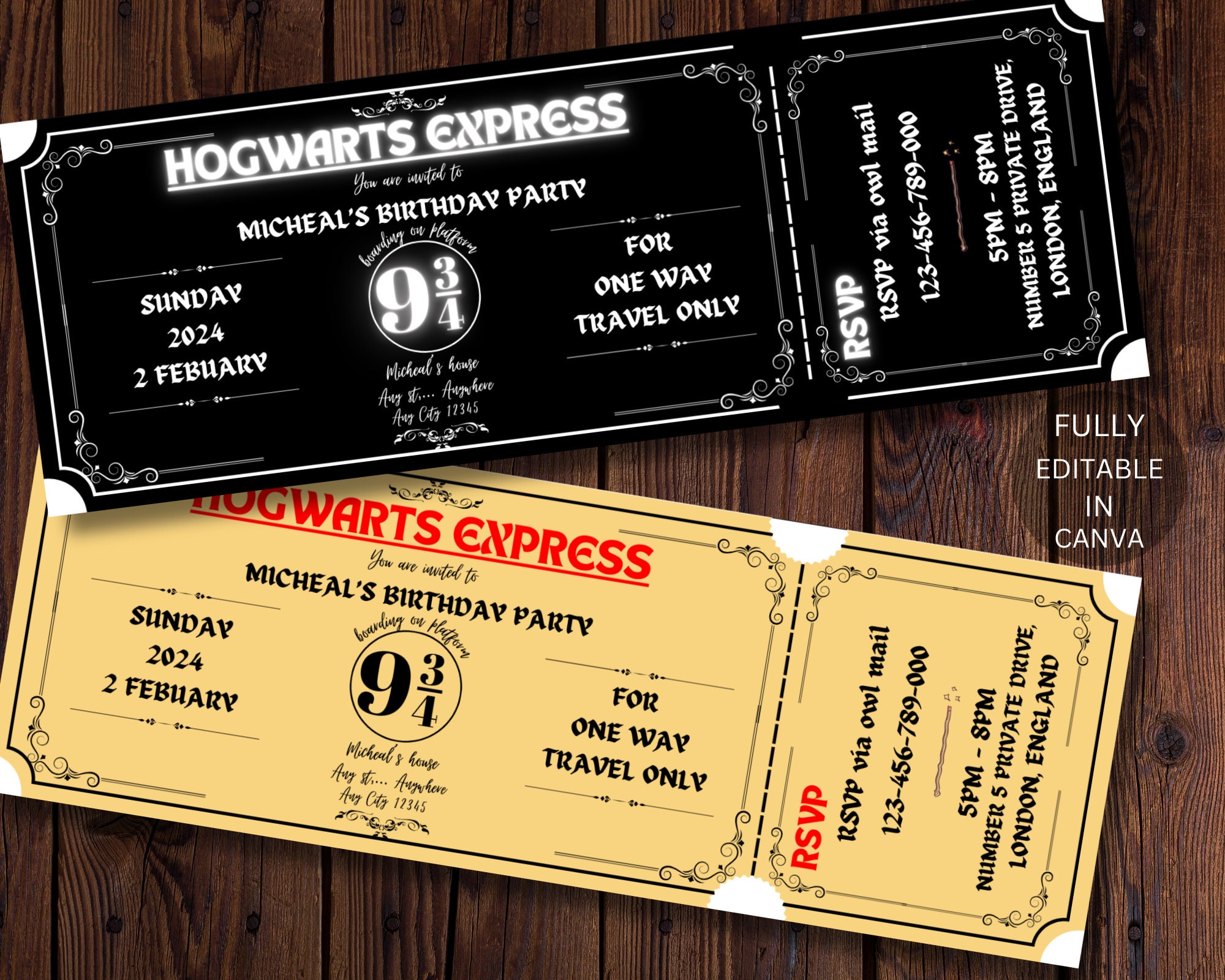 WIZARD TICKET BAHNSTEIG 9 London Party Tasche Einladungsgeschenkblatt