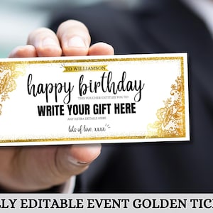 Editable Event Golden Ticket, Print at home Birthday Voucher, Digital Gift Voucher, Surprise Ticket, Birthday voucher, Canva Editable Event