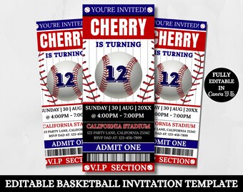 Baseball Ticket Birthday Invitation, Sports Party Invite, Boy or Girl, Sport Birthday Invite, Digital Editable Printable, Baseball ticket