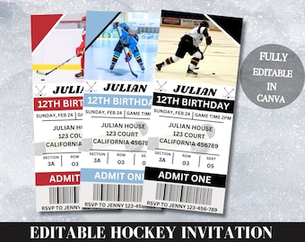 Hockey Ticket Birthday Invitation Printable Template, Editable Birthday Invitation, Hockey Themed Birthday Party, Birthday Invitation