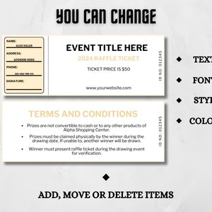 Full Color Raffle Tickets Editable Raffle Ticket, Event Raffle Ticket, Customizable Raffle Ticket ...