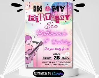 In My Birthday Era Invitation Template, Editable Canva Design Digital Download, Music Party Eras Party Invite Friendship Bracelet Invite